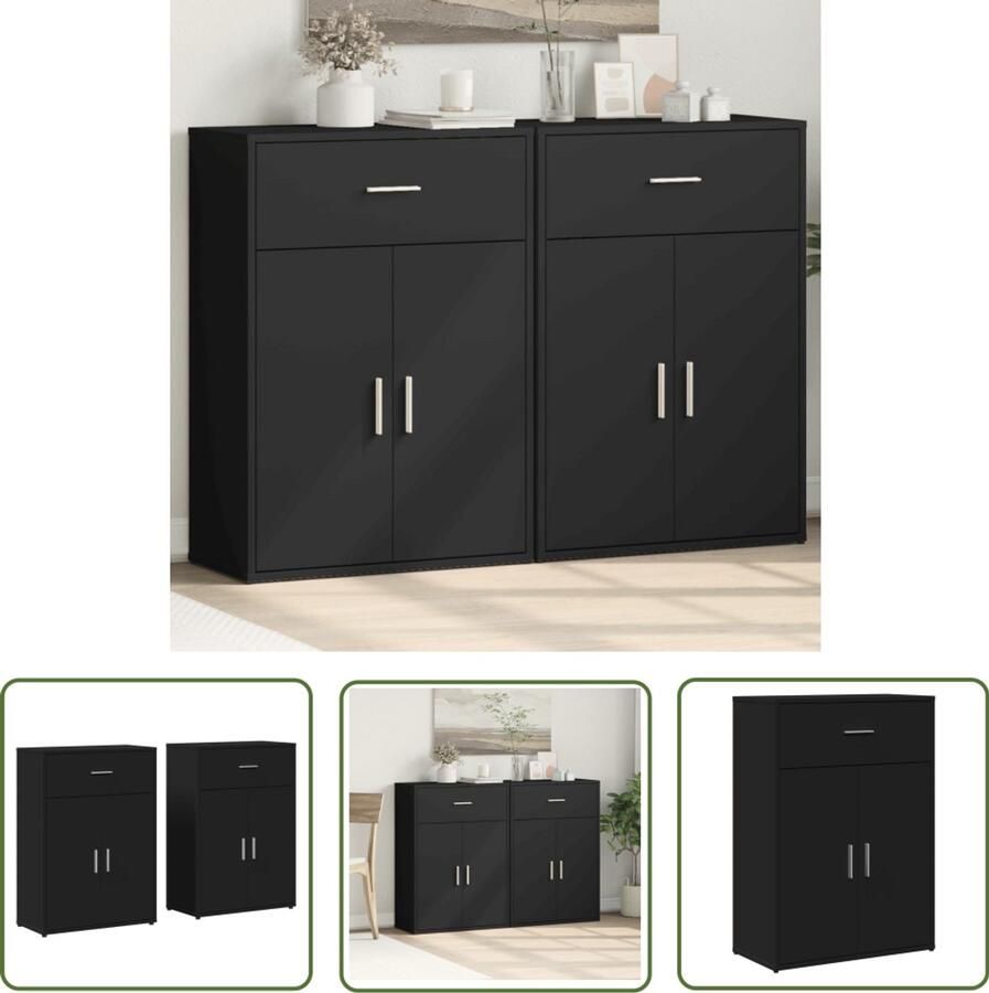 The Living Store Dressoirs 2 st 60x30x84 cm bewerkt hout zwart Dressoir Zwarte Dressoir Houten Dressoir Opbergkast Tv Meubel