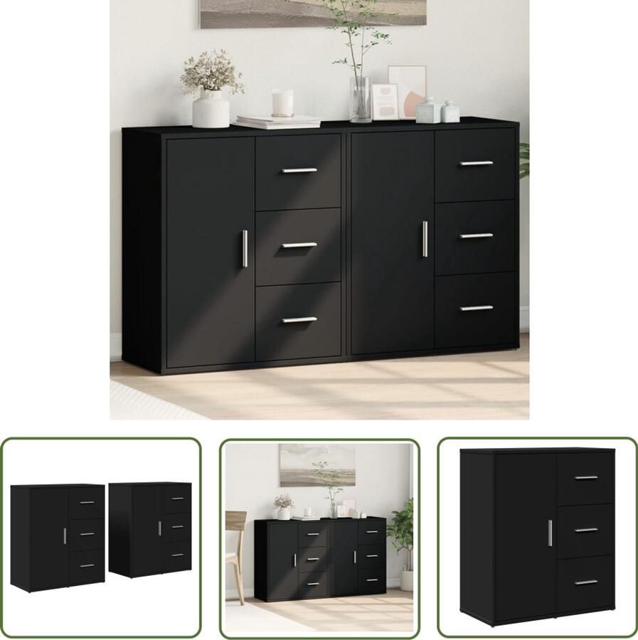 The Living Store Dressoirs 2 st 60x31x70 cm bewerkt hout zwart Dressoir Opbergkast Houten Dressoir Zwarte Dressoir Salontafel
