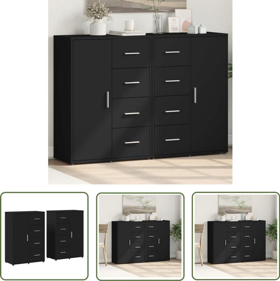 The Living Store Dressoirs 2 st 60x31x84 cm bewerkt hout zwart Dressoir Houten Dressoir Zwarte Dressoir Opbergkast Woonkamer Meubels