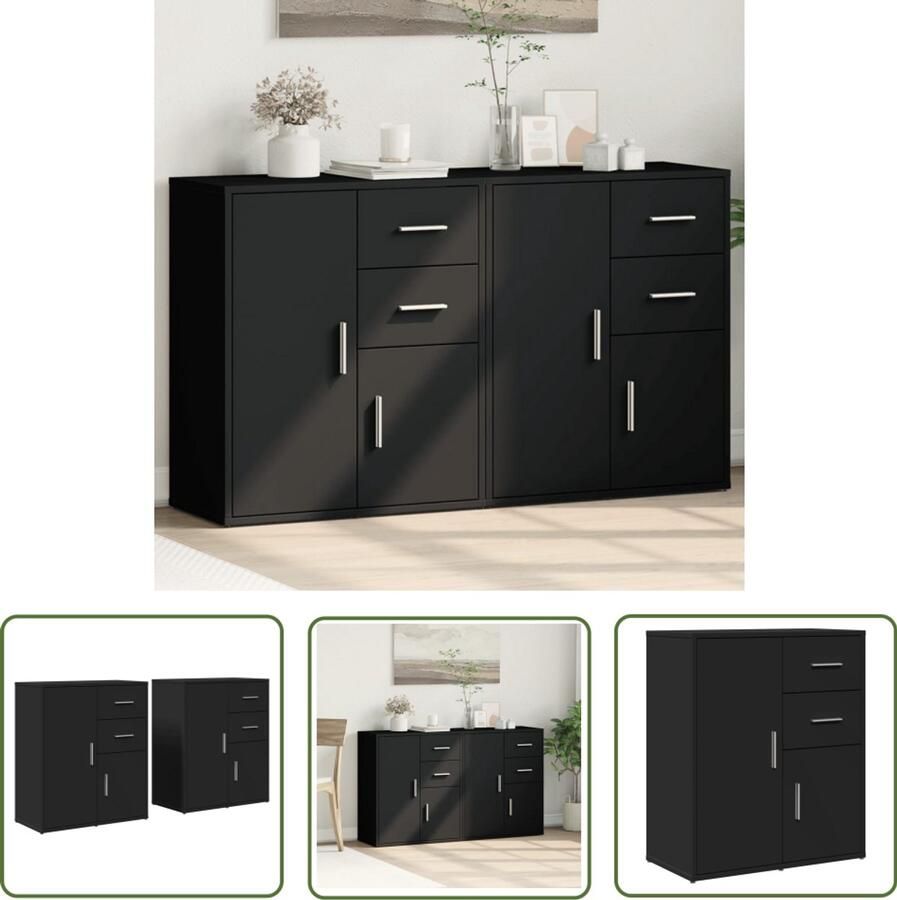The Living Store Dressoirs 2 st 60x31x70 cm bewerkt hout zwart Dressoir Opbergkast Zwarte Dressoir Houten Dressoir Woonkamermeubel