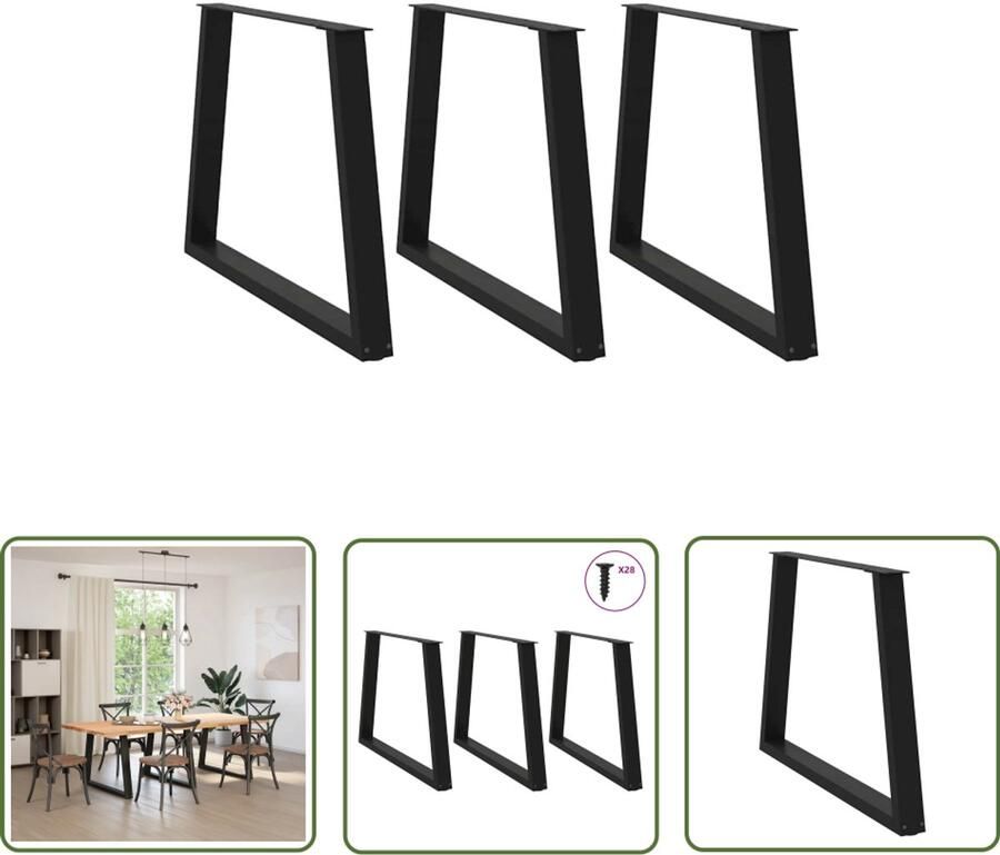 The Living Store Eettafelpoten 3 st V-vormig 90x(72-73 3) cm staal zwart Eettafelpoten Zwarte Eettafelpoten Metalen Eettafelpoten V-vormige Eettafelpoten Eettafel Onderstel