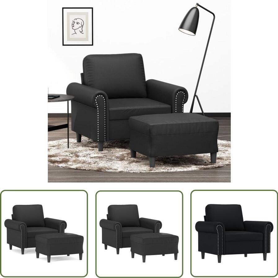 The Living Store Fauteuil met voetenbank 60 cm kunstleer zwart Fauteuil Lounge Stoel Zitzak Design Fauteuil Zwarte Fauteuil