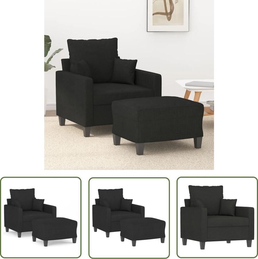 The Living Store Fauteuil met voetenbank 60 cm stof zwart Fauteuil Zwarte Fauteuil Lounge Stoel Relaxfauteuil Eetkamerstoelen
