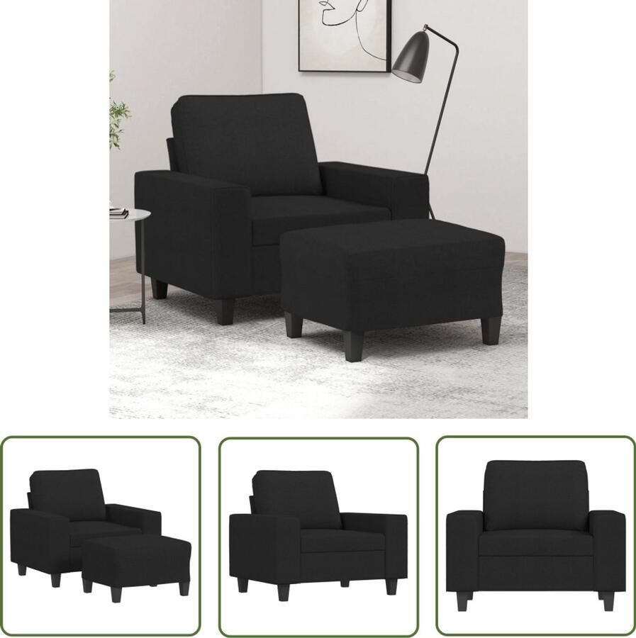 VidaXL Fauteuil met voetenbank 60 cm stof zwart Fauteuil Zwarte Fauteuil Lounge Stoel Relaxfauteuil Voetenbank