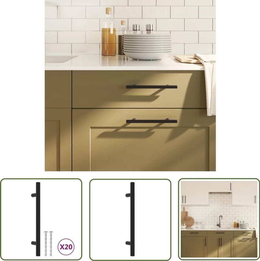 VidaXL Handvatten 20 st 128 mm roestvrij staal zwart Handvatten Zwarte Handvatten Roestvrijstalen Handvatten Keukenkast Handvatten Ladehandvatten
