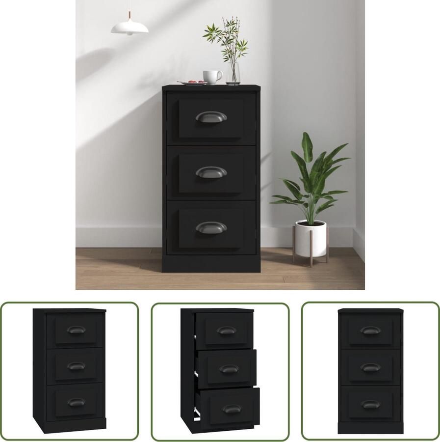 The Living Store Dressoir 36x35 5x67 5 cm bewerkt hout zwart Dressoir Vintage Kast Zwarte Kleur Houten Dressoir Bijzettafel Salontafel