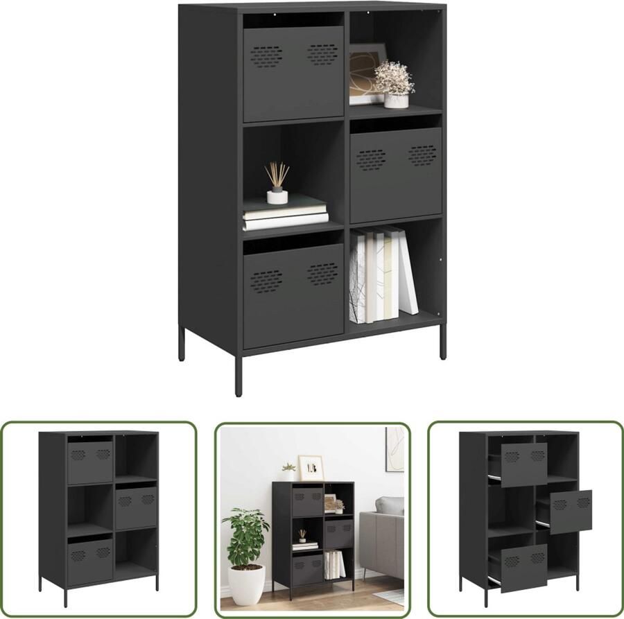 VidaXL Zwarte Kast Hoogkasten Hoge kast 68x39x103 5 cm staal zwart Opslagoplossing Roestvrijstalen Kast Industriële Kast