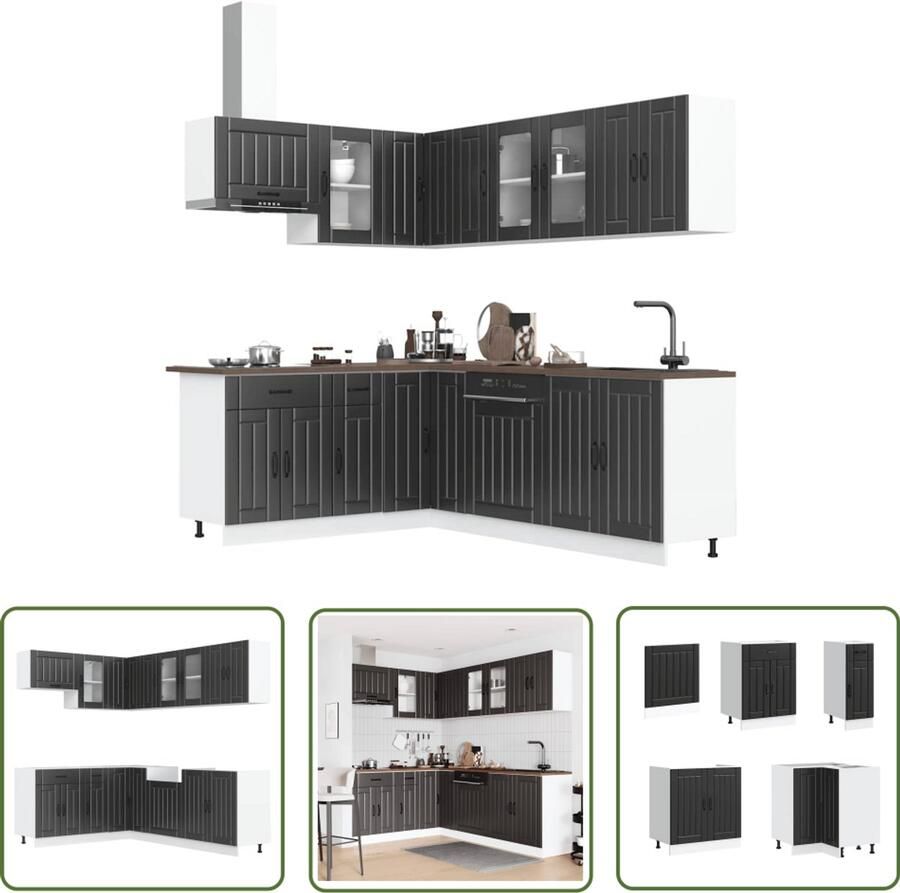 The Living Store 11-delige Keukenkastenset Lucca bewerkt hout zwart Keuken Kast Set Zwarte Keuken Houten Keuken Lucca Serie Opslagruimte Keuken