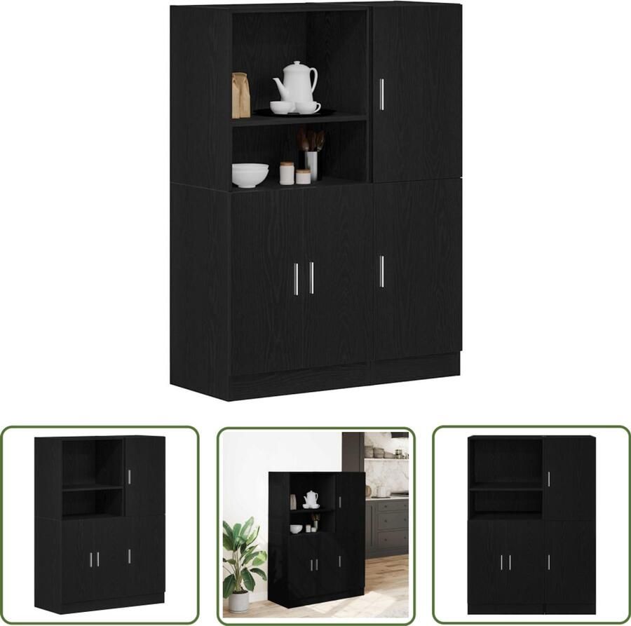 VidaXL 2-delige Keukenkastenset bewerkt hout zwart Keukenkasten Zwarte Keukenkasten Houten Keukenkasten Opslagoplossing Keuken Organisatie