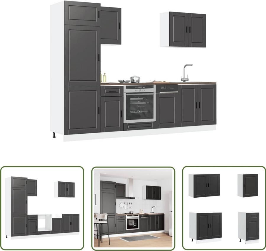 VidaXL Zwarte Keukenkasten Keuken Kast Set 7-delige Keukenkastenset Porto bewerkt hout zwart Houten Keukenkasten Kalmar Serie Opslagoplossing Keuken