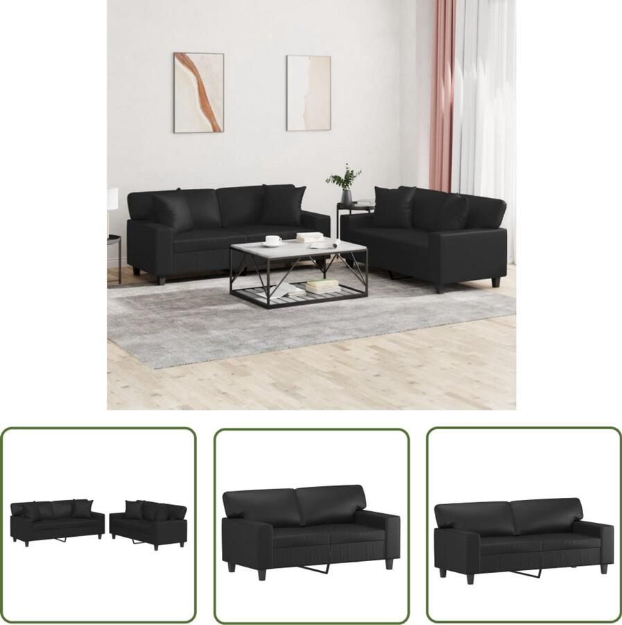VidaXL Zwarte Lounge Set Loungeset 2-delige Loungeset met kussens kunstleer zwart Kunstleder Sofa Tuinset Loungebank