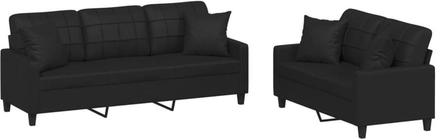 The Living Store loungeset zwart kunstleer 2-zitsbank 138x77x80cm 3-zitsbank 198x77x80cm Loungeset Zwarte Lounge Set Tuinlounge Buitenmeubel Loungebank