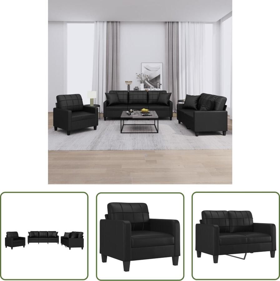 The Living Store Loungeset Sturdy s Kunstleer Zwart 2-zitsbank Comfortabel Loungeset Zwarte Lounge Set Kunstleder Sofa 2 Persoons Bank Loungebank