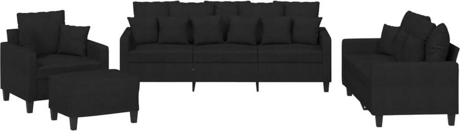The Living Store Loungeset Zwart Armstoel 78x77x80cm 2-Zitsbank 138x77x80cm 3-Zitsbank 198x77x80cm Voetenbankje 60x50x41cm Inclusief 9 kussens en 12 kussens