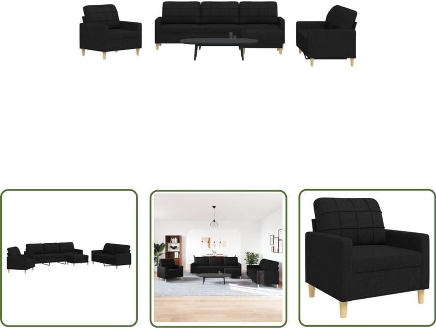The Living Store 4-delige Loungeset met voetenbank stof zwart Loungeset Zwarte Lounge Set Woonkamer Meubels Bankstellen Fauteuils