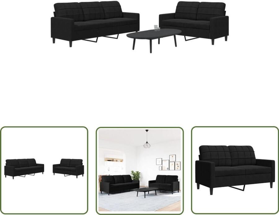 VidaXL Zwarte Lounge Suite Loungeset 2-delige Loungeset met kussens fluweel zwart Velours Sofa Tweezitsbank Driezitsbank