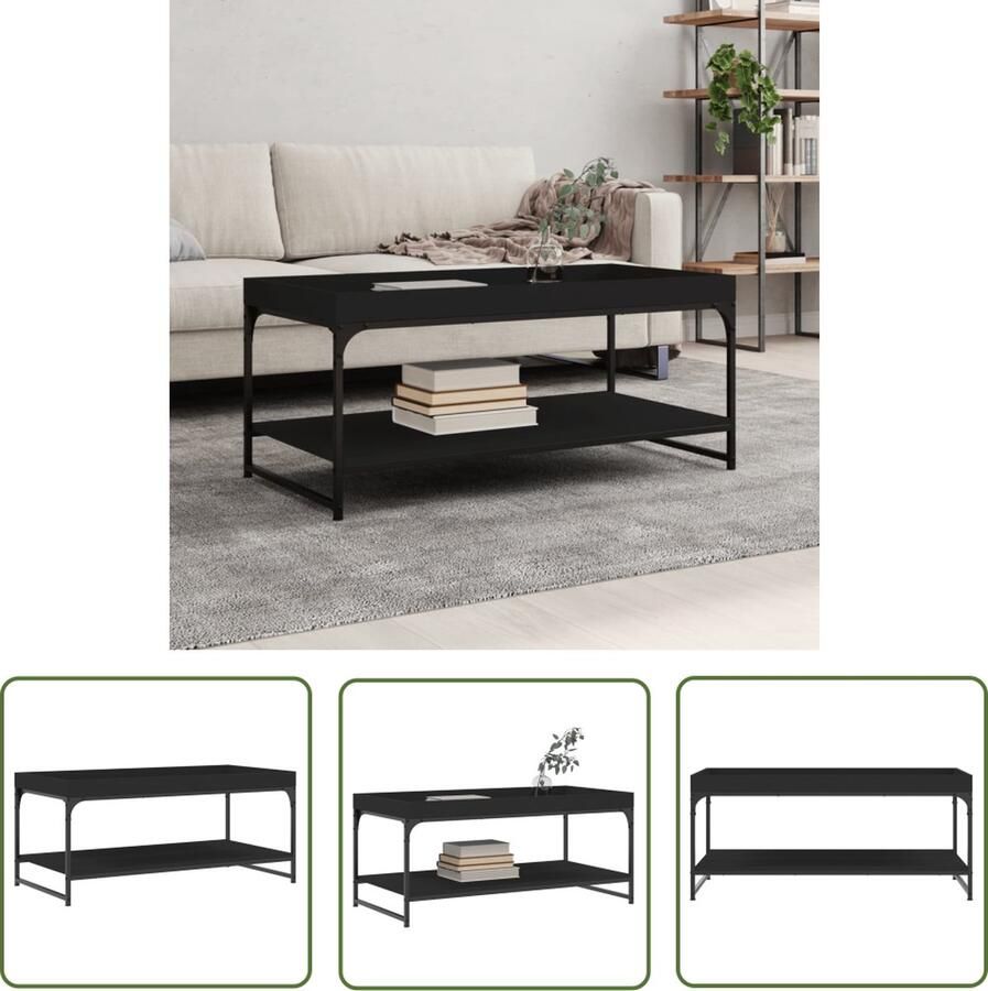 The Living Store Salontafel Trendy Zwart 100 x 49 x 45 cm Hout en ijzer Salontafel Zwarte Salontafel Houten Salontafel Industriële Salontafel Trendige Salontafel