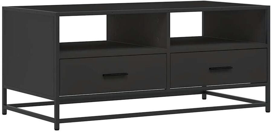 The Living Store Salontafel 100x50x45 cm bewerkt hout en metaal zwart Salontafel Zwarte Salontafel Houten Salontafel Metalen Salontafel Industrieel Design