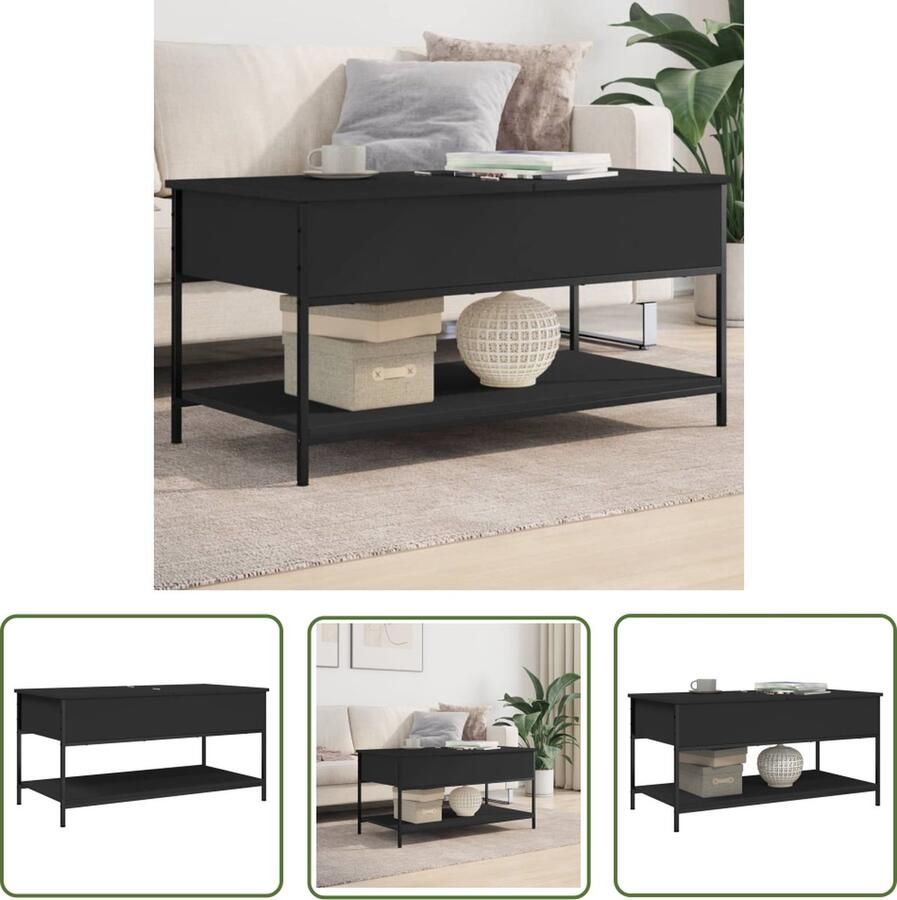 The Living Store Salontafel 100x50x50 cm bewerkt hout en metaal zwart Salontafel Zwarte Salontafel Houten Salontafel Metalen Salontafel Woonkamer Meubels