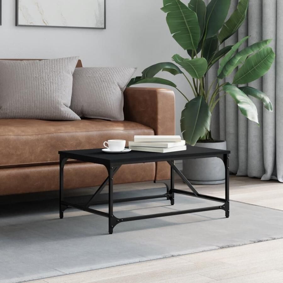 The Living Store Salontafel Trendy Zwart 75x50x35cm Duurzaam hout metaal Salontafel Zwarte Salontafel Houten Salontafel Moderne Salontafel Trendige Salontafel