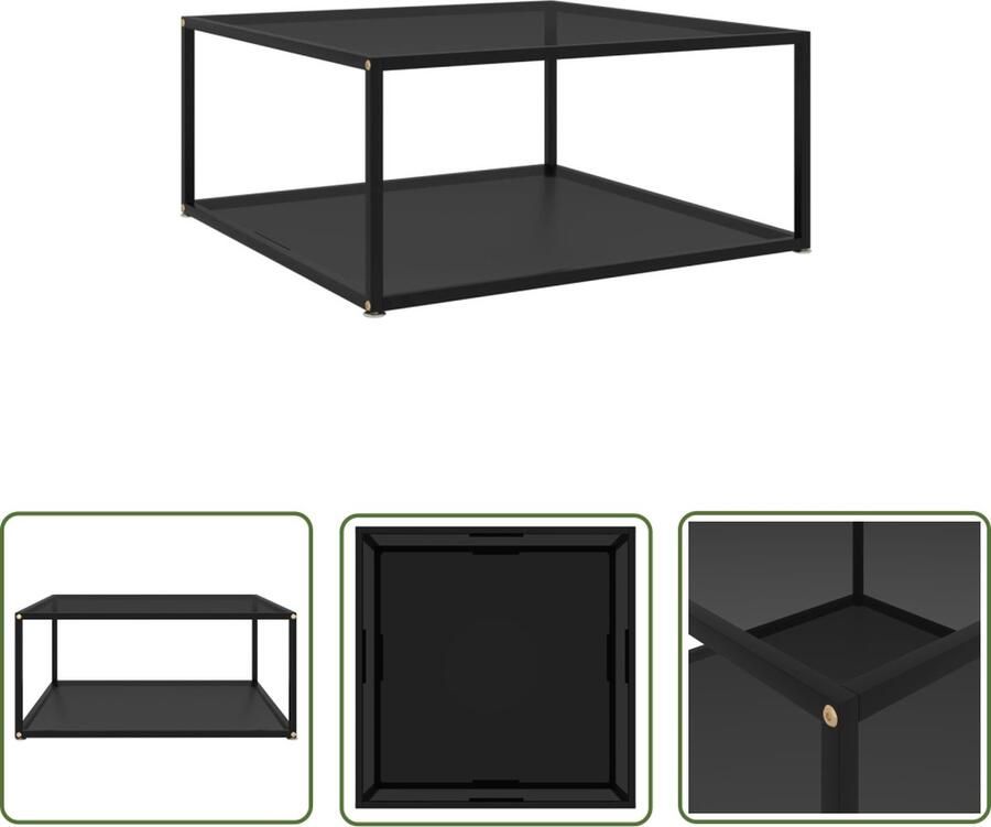 The Living Store Salontafel 2-laags 80 x 80 x 35 cm zwart gehard glas en gepoedercoat staal Salontafel Zwarte Salontafel Moderne Salontafel Banktafel Twee Laagse Salontafel - Foto 2