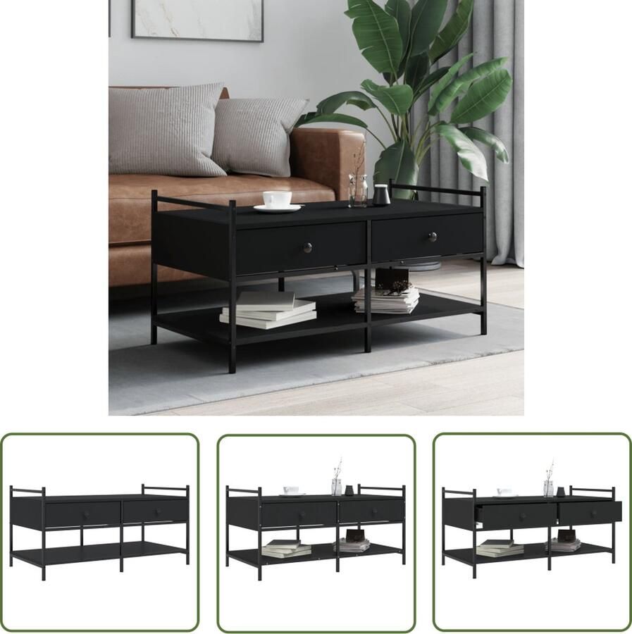 The Living Store Salontafel Zwart 99 x 50 x 50 cm Stevig bewerkt hout metaal Salontafel Zwarte Salontafel Houten Salontafel Metalen Salontafel Bijzettafel
