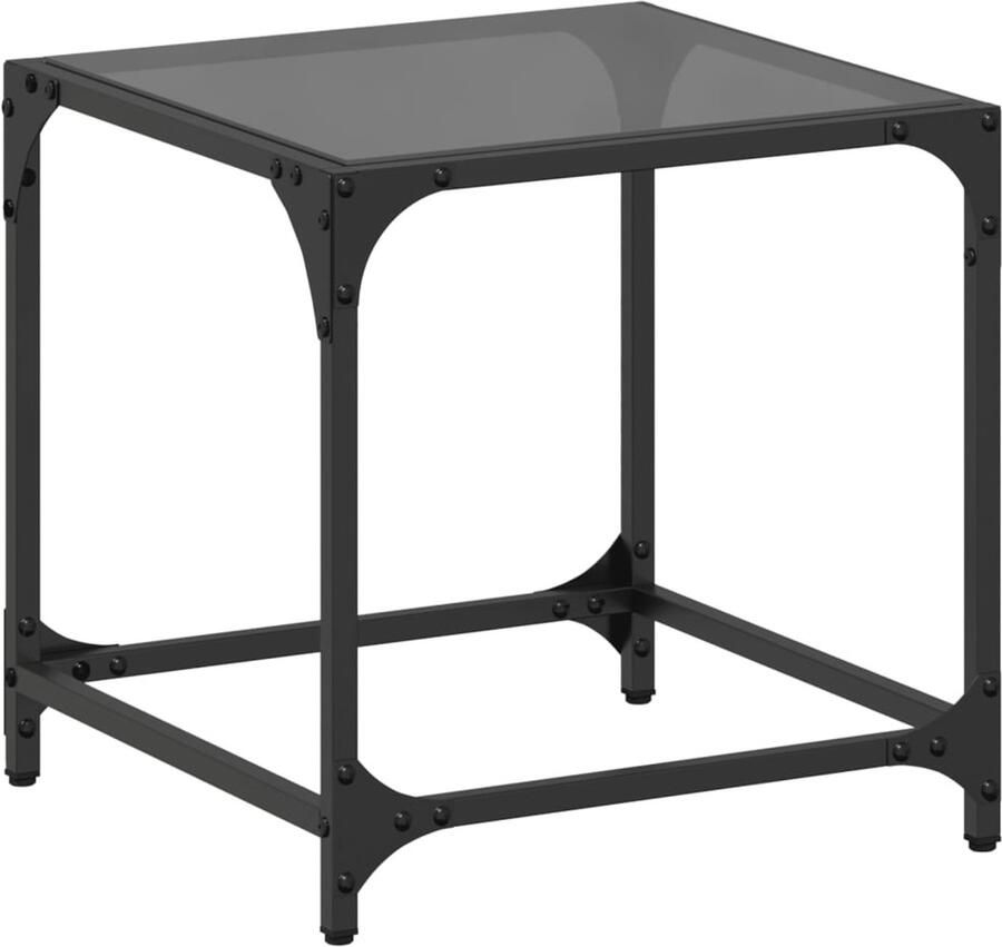 VidaXL Salontafel Zwart Glas Hout & Staal 40x40x40 cm Salontafel Zwarte Tafel Houten Tafel Glazen Tafel Kleine Tafel