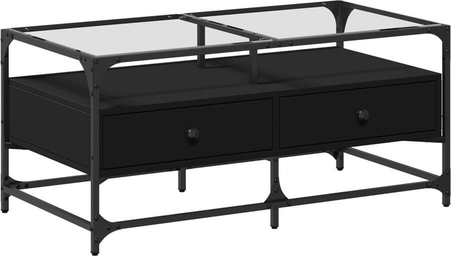 The Living Store Salontafel met zwart glazen blad 98 5x50x45 cm staal Salontafel Zwarte Salontafel Glasbladen Tafels Tv Stand Living Room Furniture