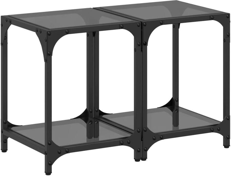 VidaXL Salontafels 2 st met zwart glazen blad 30x30x40 cm staal Salontafel Salontafels Bijzettafel Banktafel