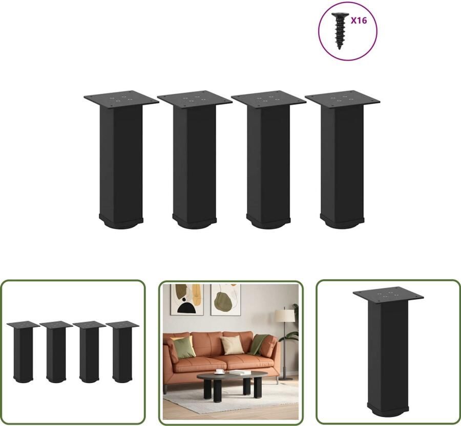 The Living Store Salontafelpoten 4 st 30-32 cm staal zwart Salontafelpoten Zwarte Salontafelpoten Metalen Salontafelpoten Salontafel Onderstel Industriële Salontafelpoten