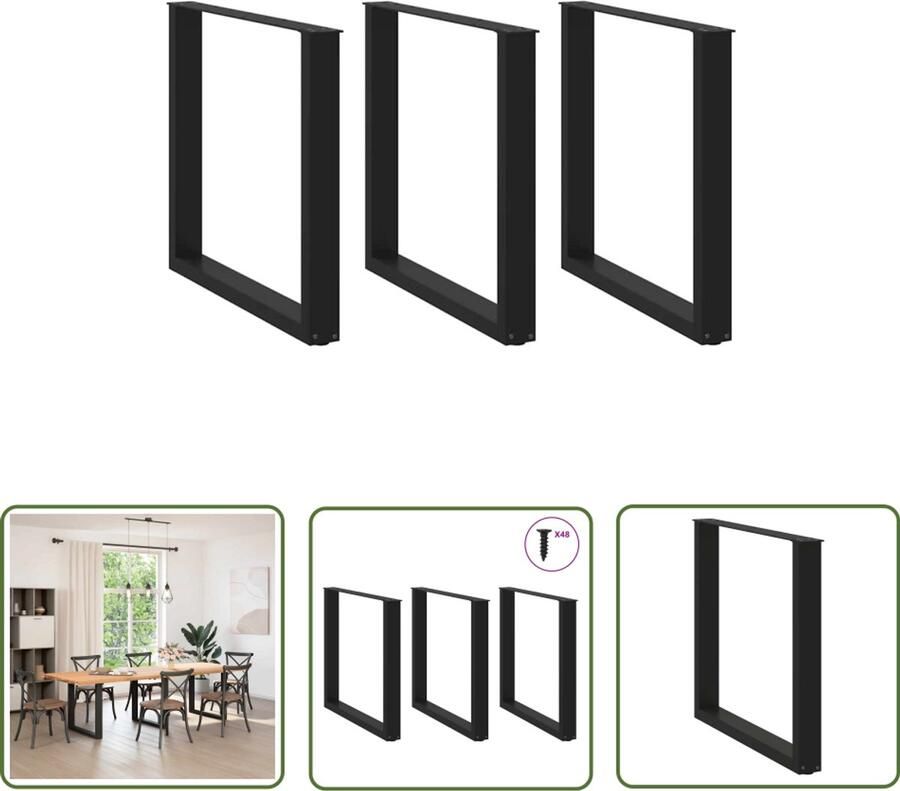 The Living Store Salontafelpoten 3 st U-vormig 90x(72-73) cm staal zwart Salontafelpoten Zwarte Salontafelpoten Metalen Salontafelpoten U-vormige Salontafelpoten Salontafel Onderstel
