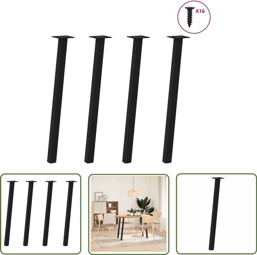 The Living Store Salontafelpoten 4 st 72 cm staal zwart Salontafel Potten Zwarte Salontafelpoten Metalen Salontafelpoten Salontafel Onderstel Tafelpoten Set