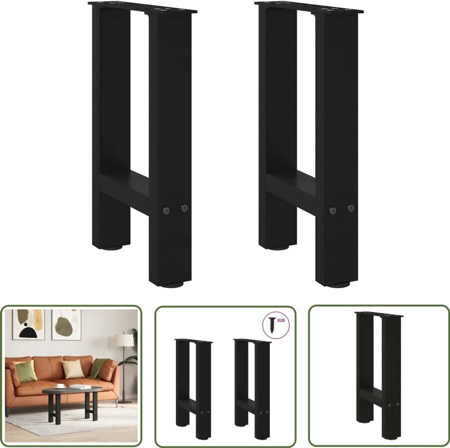 The Living Store Salontafelpoten 2 st 38x(42-43) cm staal zwart Salontafel Potten Zwarte Salontafelpoten Metalen Salontafelpoten Salontafel Onderstel Tafelpoten Set