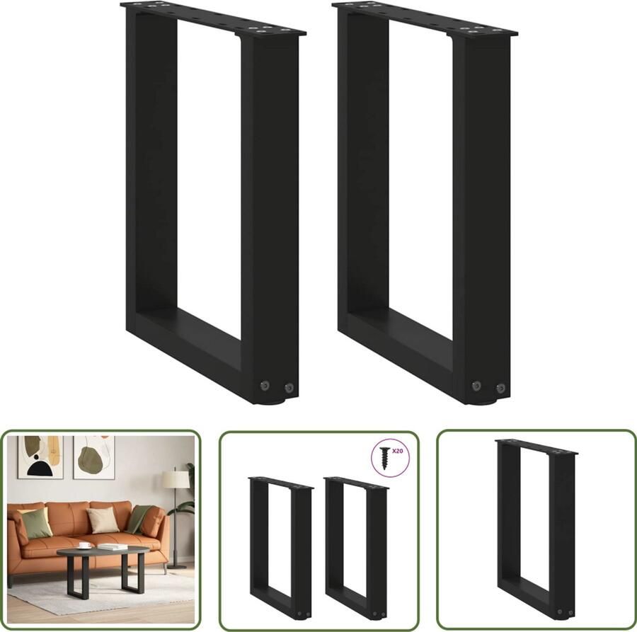 The Living Store Salontafelpoten 2 st U-vormig 38x(42-43) cm staal zwart Salontafel Potten Zwarte Salontafelpoten Metalen Salontafelpoten Industriële Salontafelpoten Modern Salontafelpoten