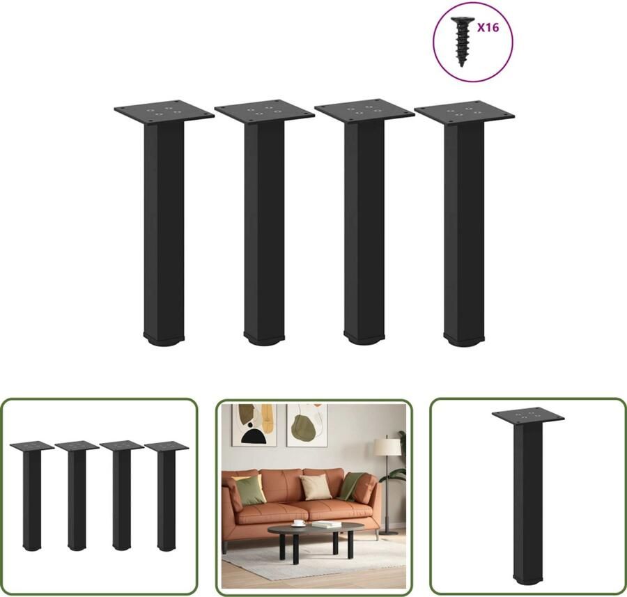 The Living Store Salontafelpoten 4 st 42-44 cm staal zwart Salontafel Potten Zwarte Salontafelpoten Metalen Salontafelpoten Salontafel Onderstel Tafelstijlen Modern
