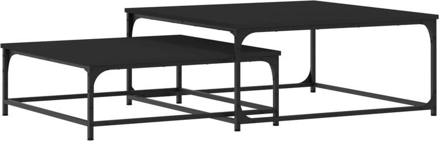 The Living Store 2-delige Tafeltjesset bewerkt hout zwart Salontafel Bijzettafel Houten Salontafel Zwarte Salontafel Nesttafels