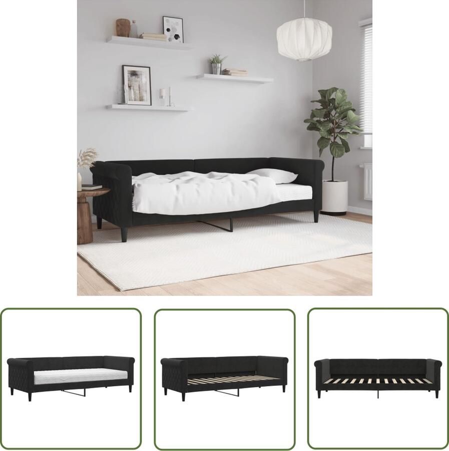 The Living Store Slaapbank Velvet Zwart 229 x 90 x 68 cm 2-in-1 Schuimmatras Hout en Metaal Slaapbank Velvet Zwarte Slaapbank Tweepersoons Slaapbank 2 Persoons Sofa Bed Lounge Bank