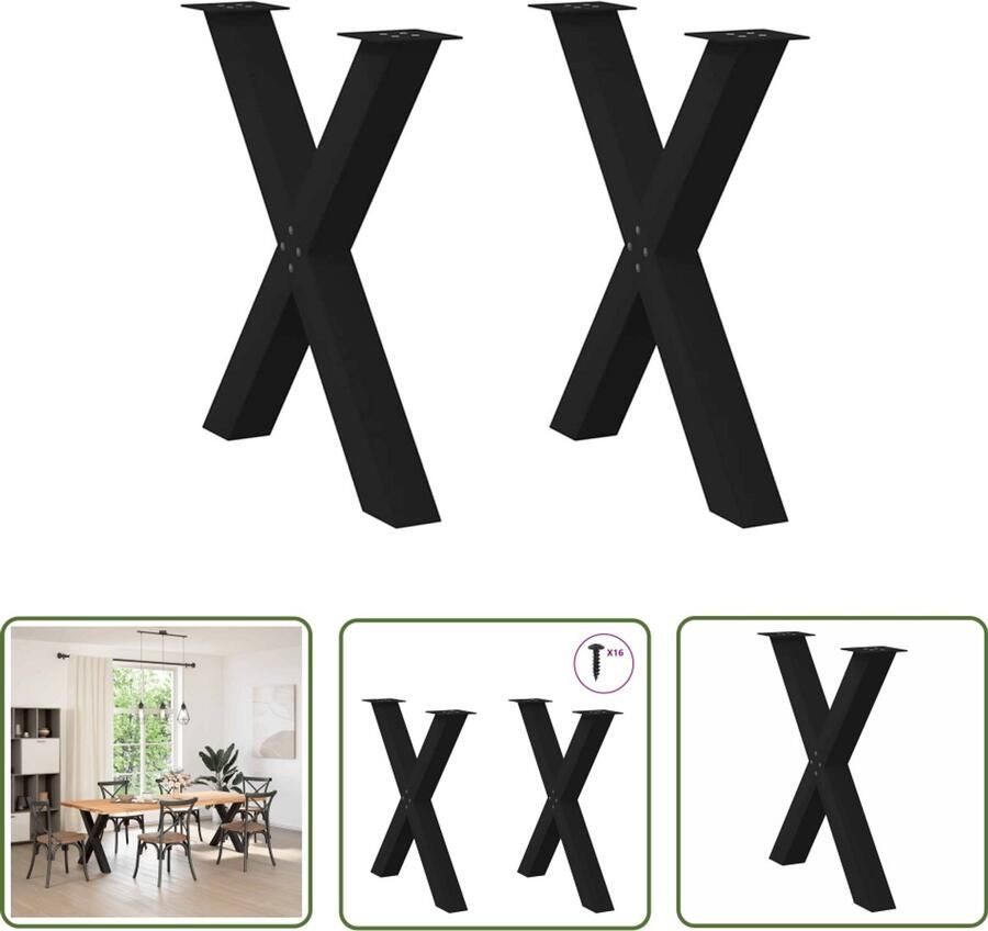 The Living Store Eettafelpoten 2 st X-vormig 70x(72-73) cm staal zwart Eettafel Potten Zwarte Tafelpoten Industriële Tafelpoten Metalen Tafelpoten Set