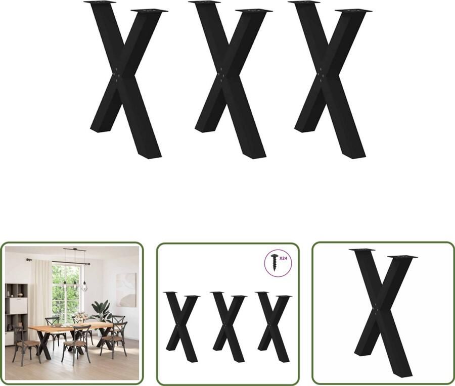 The Living Store Eettafelpoten 3 st X-vormig 70x(72-73) cm staal zwart Eettafel Potten Zwarte Tafelpoten Metalen Tafelpoten Staal Tafelpoten Industriële Tafelpoten
