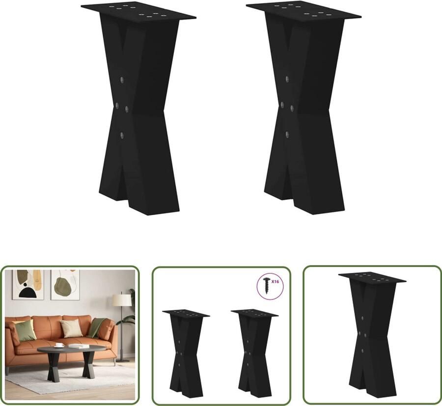 The Living Store Salontafelpoten 2 st X-vormig 28x(42-43) cm staal zwart Salontafel Potten Zwarte Tafelpoten Metalen Tafelpoten X-vormige Tafelpoten Salontafel Onderstel