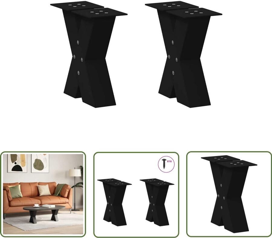 The Living Store Salontafelpoten 2 st X-vormig 30x(30-31) cm staal zwart Salontafel Potten Zwarte Tafelpoten Metalen Tafelpoten X-vormige Tafelpoten Salontafel Onderstel