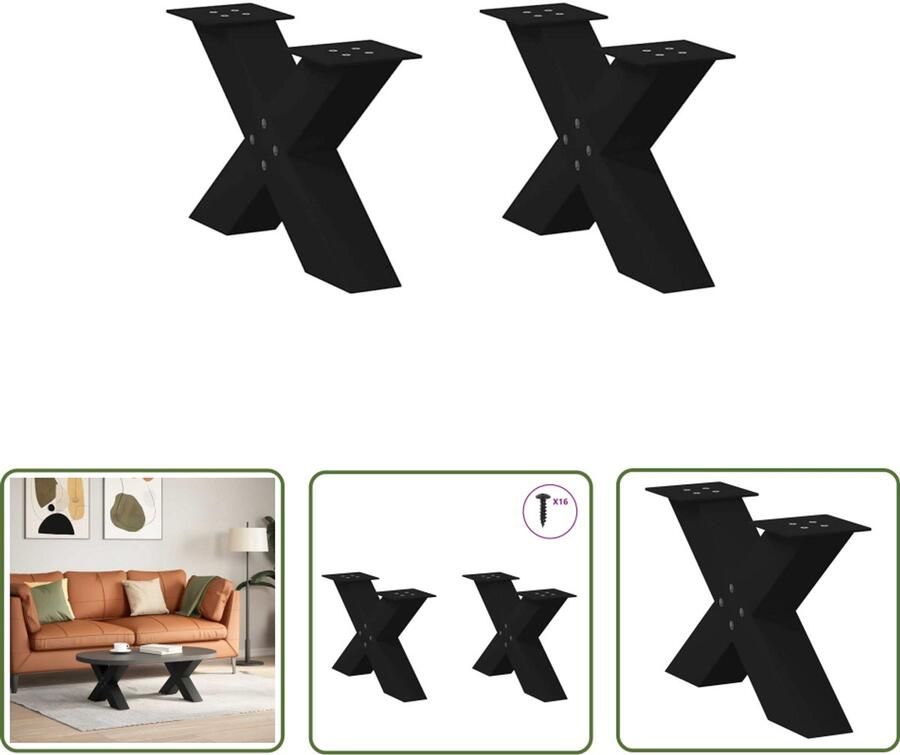 VidaXL Zwarte Tafelpoten Salontafel Potten Salontafelpoten 2 st X-vormig 50x(30-31) cm staal zwart Tafelpoten Set Metalen Tafelpoten Industriële Tafelpoten