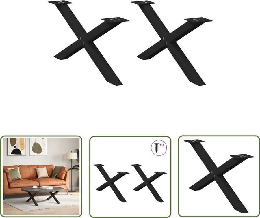 The Living Store Salontafelpoten 2 st X-vormig 70x(30-31) cm staal zwart Salontafel Potten Zwarte Tafelpoten Metalen Tafelpoten X-vormige Tafelpoten Salontafel Onderstel