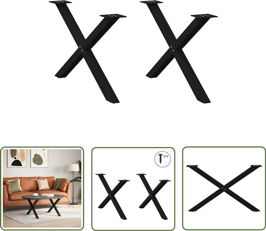 The Living Store Salontafelpoten 2 st X-vormig 70x(42-43) cm staal zwart Salontafel Potten Zwarte Tafelpoten X-vormige Tafelpoten Metalen Tafelpoten Salontafel Onderstel