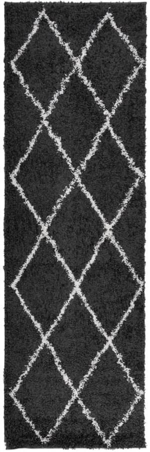 The Living Store Vloerkleed PAMPLONA shaggy hoogpolig 80x250 cm zwart en crème Shaggy Tapijten Zwarte Tapijten Crème Tapijten Woonkamer Tapijt Slaapkamer Tapijt