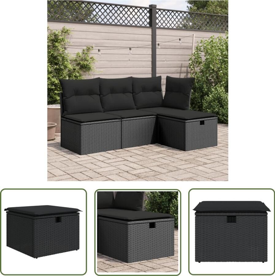 VidaXL Tuinkruk met kussen 55x55x37 cm poly rattan zwart Tuinkruk Zwarte Tuinkruk Outdoor Bank Lounge Set Patio Furniture