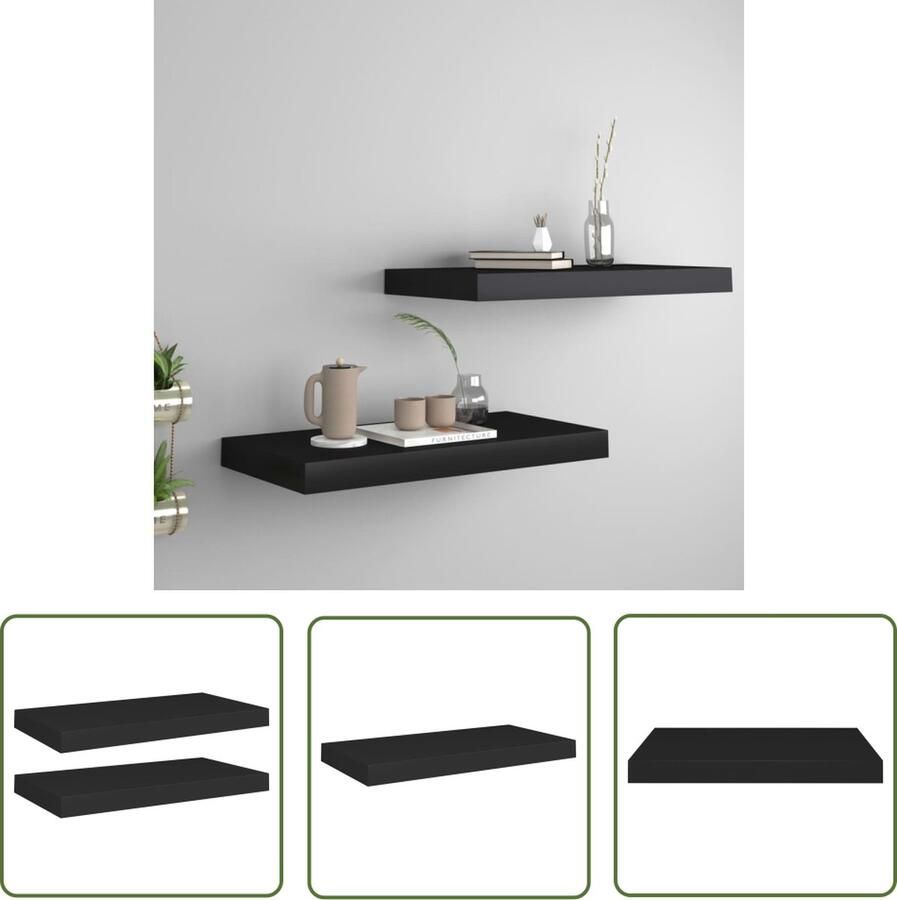 The Living Store Wandschappen zwevend 2 st 50x23x3 8 cm MDF zwart Wandplank Zwarte Wandplank Houten Wandplank Mdf Wandplank Zwevende Wandplank