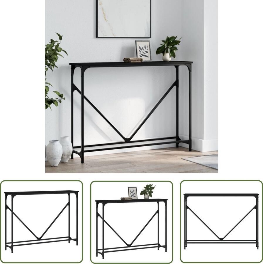 The Living Store Wandtafel Zwart Hout-Metaal 102 x 22.5 x 75 cm Wandtafel Zwarte Wandtafel Houten Wandtafel Industrieel Design Bijzettafel