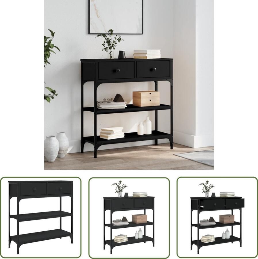 The Living Store Wandtafel 72 5x25x75 cm bewerkt hout zwart Wandtafel Industrieel Design Houten Tafel Zwarte Tafel Entreetafel - Foto 2