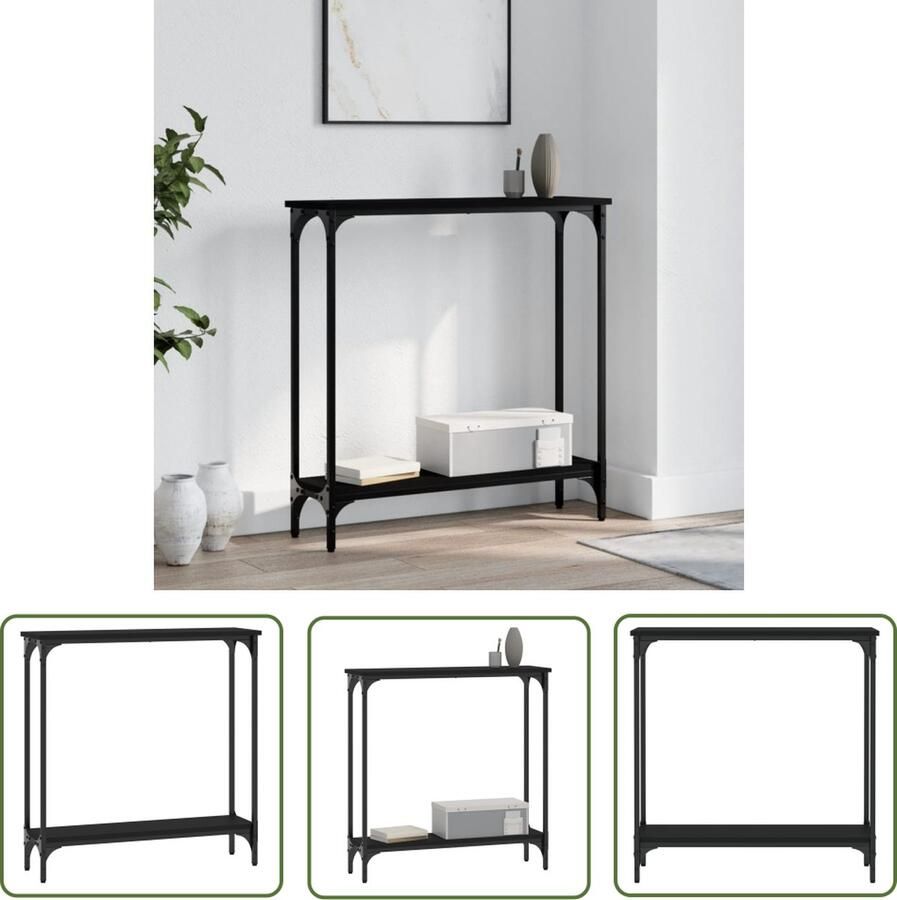 The Living Store Wandtafel 75x22 5x75 cm bewerkt hout zwart Wandtafel Industrieel Zwarte Wandtafel Haltafel Entreetafel - Foto 2